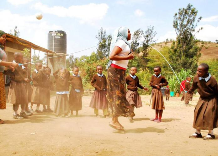 Kids playing skipping rope in Tanzania